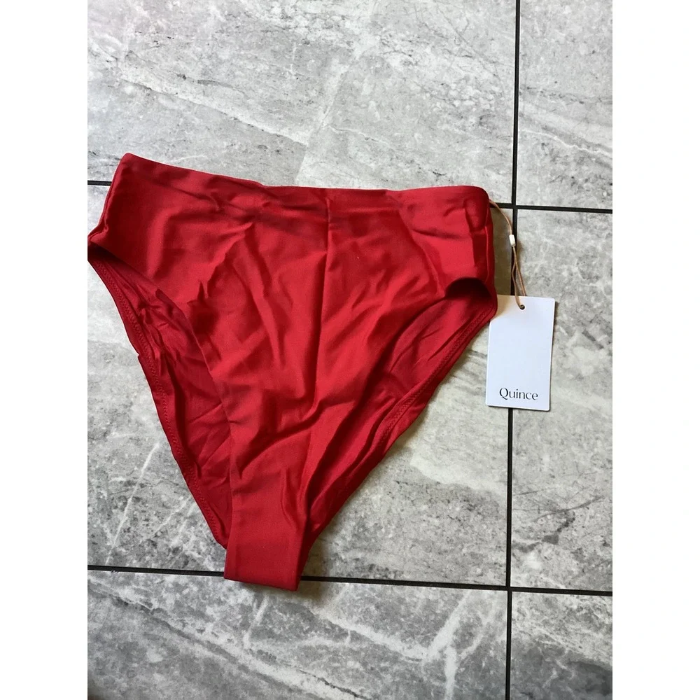 Quince Italian High-Rise High-Leg Bikini Bottom Cherry Red Size M ATG001